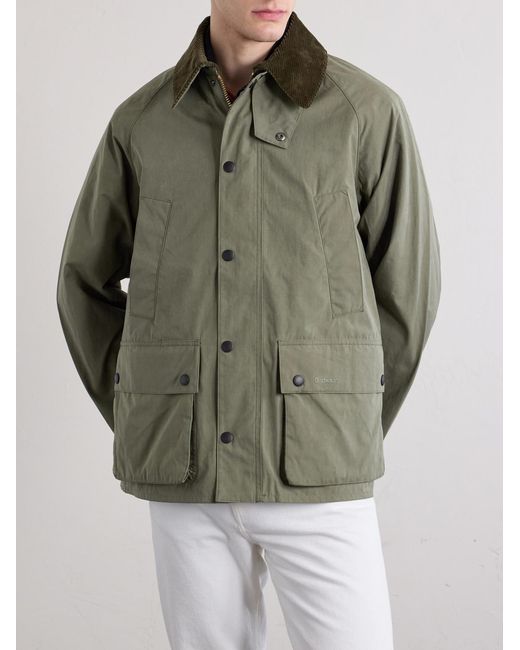 Barbour Green Bedale Corduroy-trimmed Waxed Woven Jacket for men