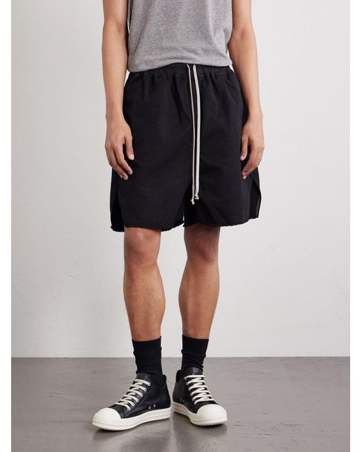 Rick Owens Black Long Boxers Butt Zipp Straight-leg Cotton-canvas Shorts for men
