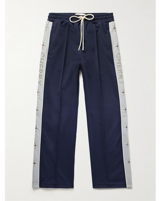 CHERRY LA Blue Straight-Leg Embellished Striped Tech-Jersey Track Pants for men
