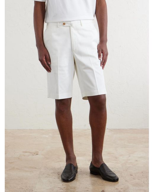 De Petrillo White Straight-Leg Cotton-Blend Twill Shorts for men