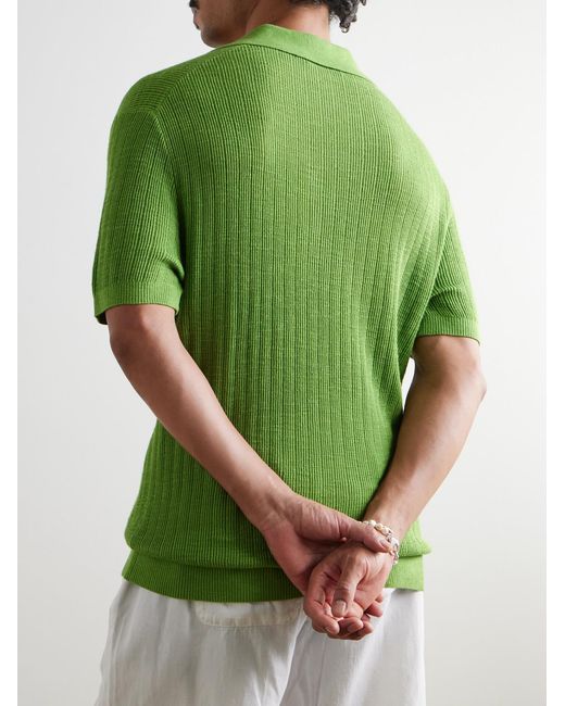 Frescobol Carioca Green Joaquim Ribbed Cotton-blend Polo Shirt for men