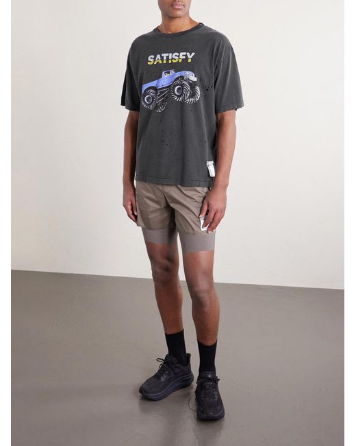 Satisfy Black Logo-print Distressed Mothtechtm Cotton-jersey T-shirt for men