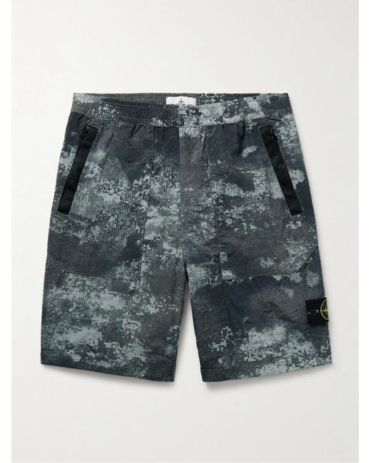 Stone Island Blue Straight-leg Satin-trimmed Camouflage-print Shell Shorts for men