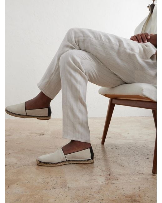 Brunello Cucinelli White Straight-Leg Pinstriped Pleated Linen Trousers for men