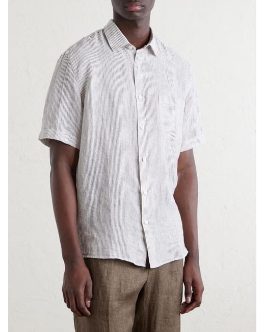 Sunspel White Striped Linen Shirt for men