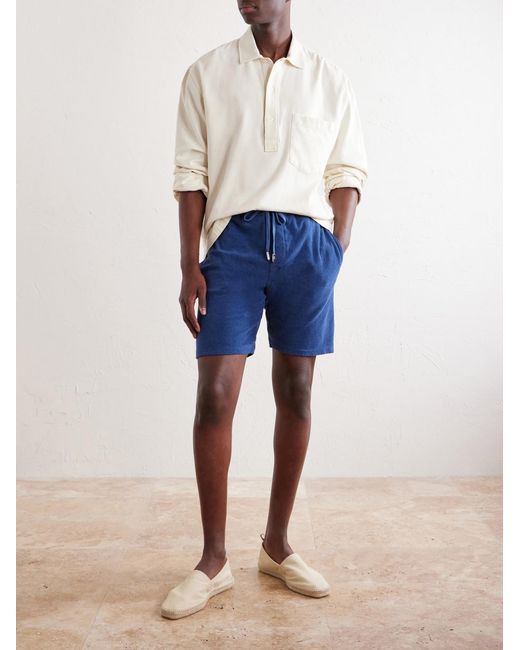 Fedeli Blue Slim-Fit Cotton-Terry Drawstring Shorts for men