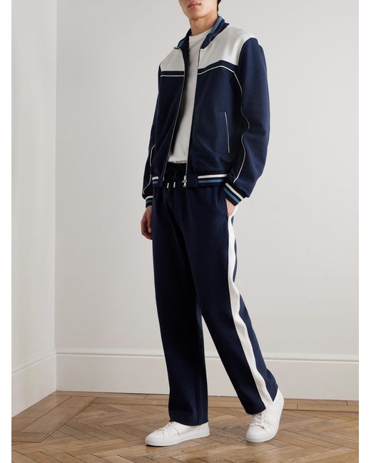 Mr P. Blue Clubhouse Striped Cotton-Blend Jersey Track Jacket for men