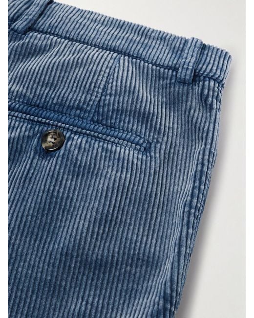 Brunello Cucinelli Blue Tapered Cotton-Corduroy Trousers for men