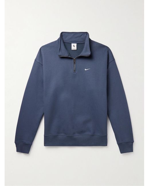 Nike Blue Solo Swoosh Logo-embroidered Cotton-blend Jersey Half-zip Sweatshirt for men