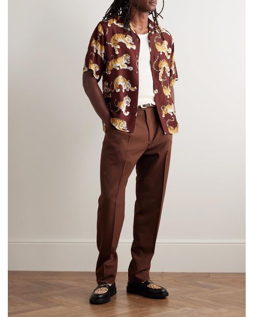 Wacko Maria Brown Convertible-Collar Printed Woven Shirt for men