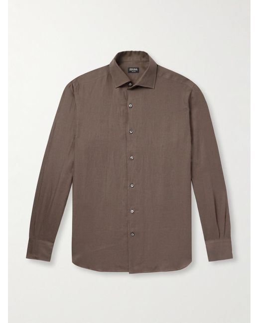Zegna Brown Oasi Linen Shirt for men