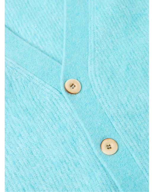 Séfr Kaito Cardigan aus einer Mohairmischung in Rippstrick in Blue für Herren