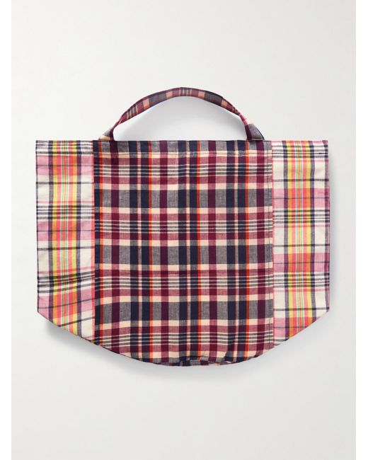 Drake's Herren Tote aus Baumwoll-Madras mit Karomuster in rot