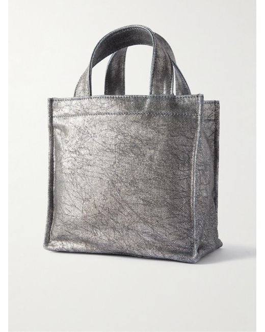 Acne Gray Logo-Embossed Metallic Denim Tote Bag for men