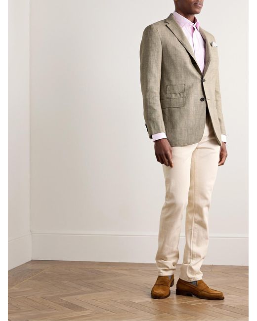 Sid Mashburn Natural Virgil No.2 Slim-Fit Prince Of Wales Checked Cotton, Silk And Linen-Blend Hopsack Blazer for men