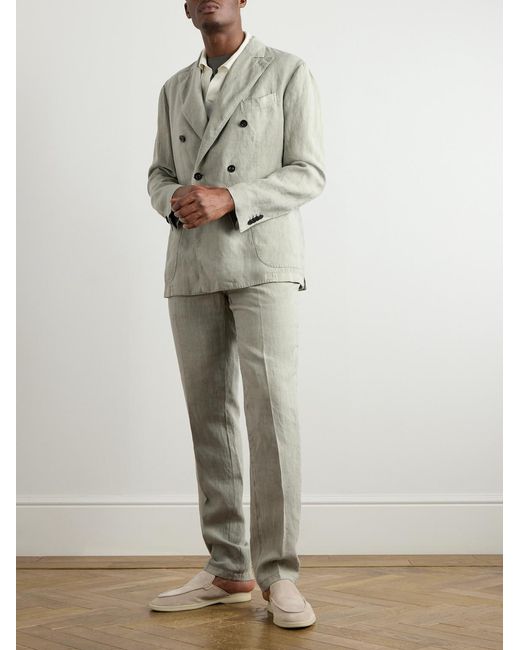 Boglioli Gray Double-Breasted Garment-Dyed Linen Suit Jacket for men