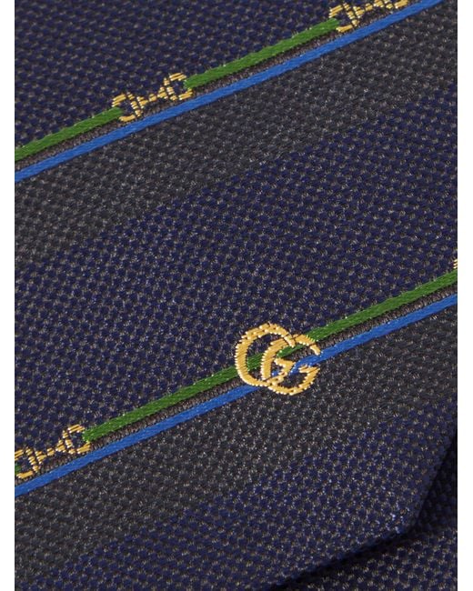 Gucci Blue 7cm Embroidered Striped Silk-jacquard Tie for men