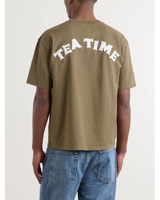 Drake's Green Tea Time Embroidered Cotton-Jersey T-Shirt for men