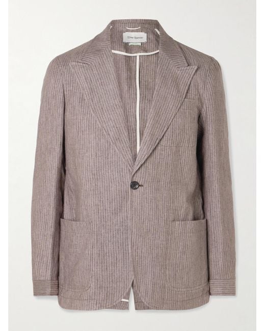 Oliver Spencer Brown Laurel Unstructured Striped Linen Suit Jacket for men