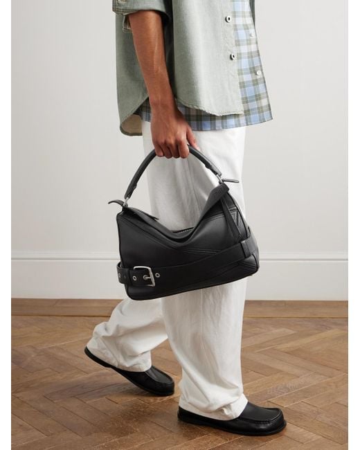 Loewe Black Puzzle Biker Large Buckled Leather Messenger Bag for men
