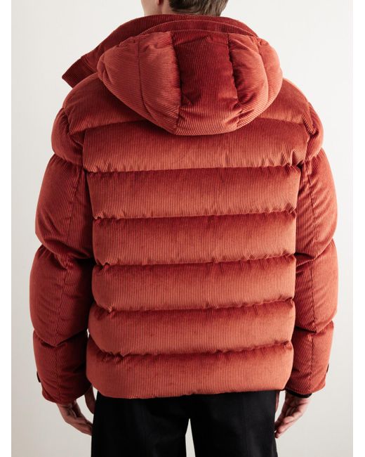 Zegna Red Leather-trimmed Quilted Hooded Cotton-blend Corduroy Down Jacket for men