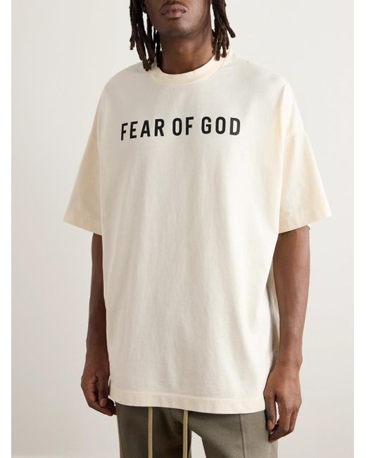 Fear Of God Natural Oversized Logo-Print Cotton-Jersey T-Shirt for men