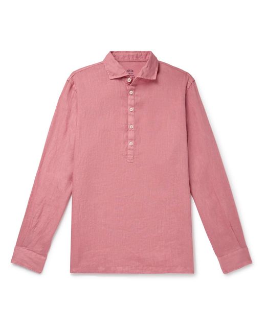 Altea Pink Tyler Garment-dyed Linen Half-placket Shirt for men