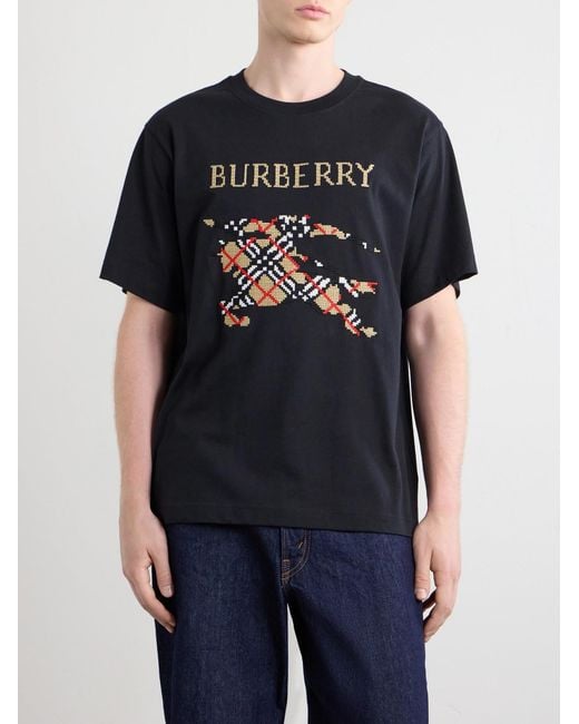 Burberry Black Logo-Embroidered Cotton-Jersey T-Shirt for men