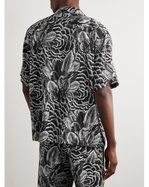 4SDESIGNS Black Camp-Collar Logo-Appliquéd Floral-Print Crepe Shirt for men