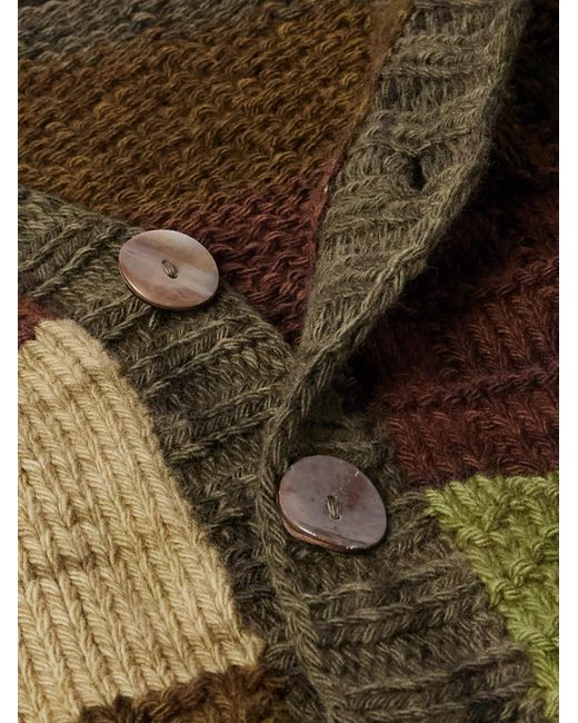 Kartik Research Green Patchworked Wool Cardigan for men