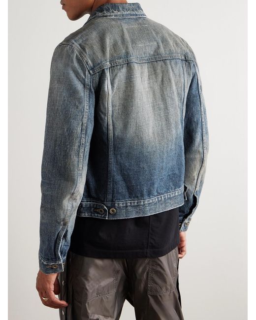 Rick Owens Blue Distressed Denim Trucker Jacket for men