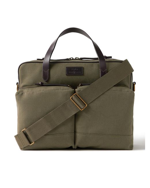 Polo Ralph Lauren Green Leather-Trimmed Cotton-Canvas Messenger Bag for men