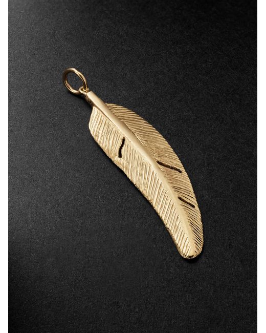 Jacquie Aiche Großer Anhänger aus 14 Karat Gold in Federform in Black für Herren
