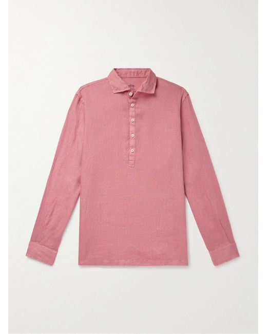 Altea Pink Tyler Garment-dyed Linen Half-placket Shirt for men