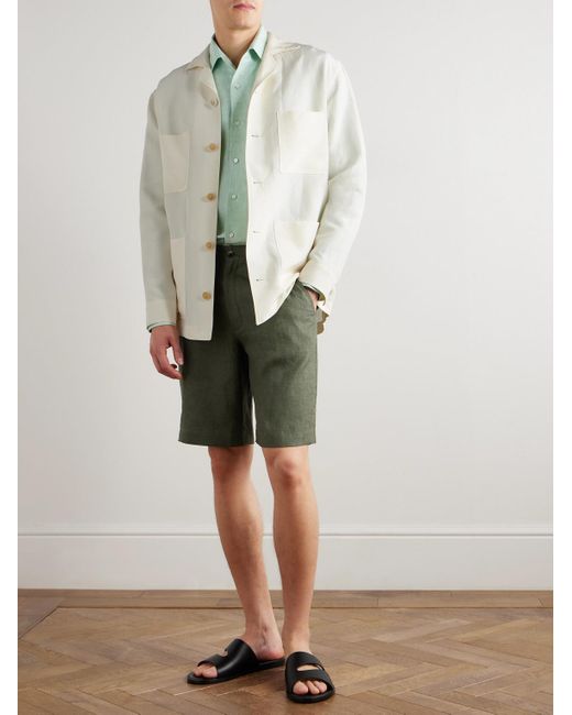 Loro Piana Green Nolan Straight-Leg Linen Shorts for men