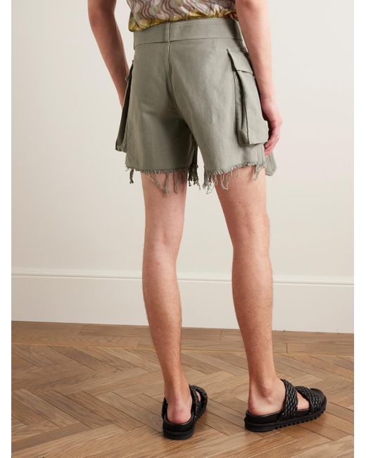 Dries Van Noten Gray Pez Straight-leg Belted Frayed Garment-dyed Cotton Shorts for men