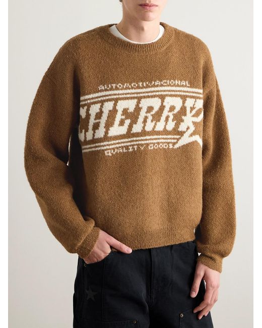 CHERRY LA Brown Jacquard-Knit Alpaca-Blend Sweater for men