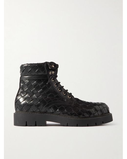 Bottega Veneta Black Haddock Intrecciato Leather Ankle Boots for men