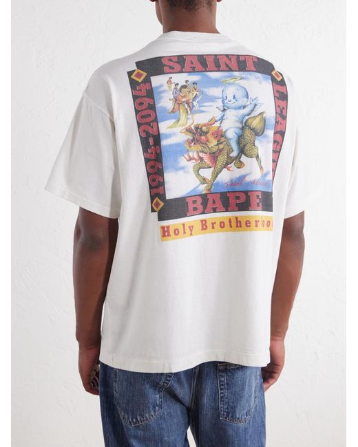 SAINT Mxxxxxx Blue Bape Pool Printed Cotton-Jersey T-Shirt for men