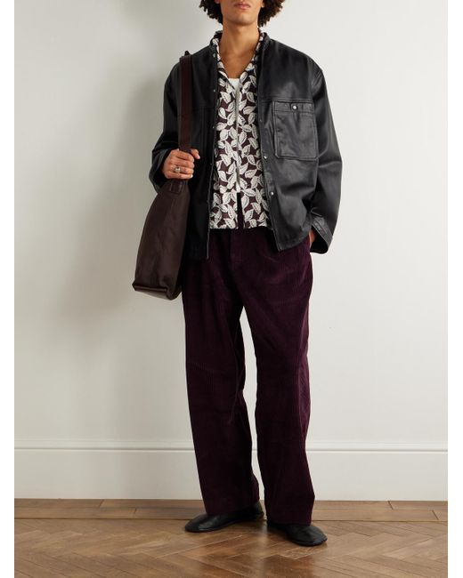 Paper Birch Camp-Collar Printed Satin Shirt di Bode in White da Uomo