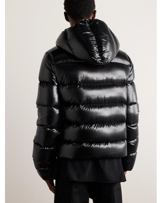 Rick Owens Black Quilted Glossed-Shell Hooded Down Jacket for men