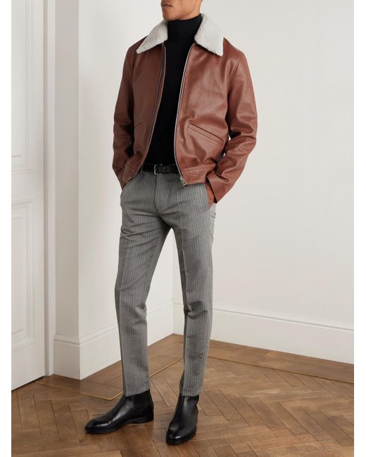 Paul Smith Red Shearling-Trimmed Leather Jacket for men