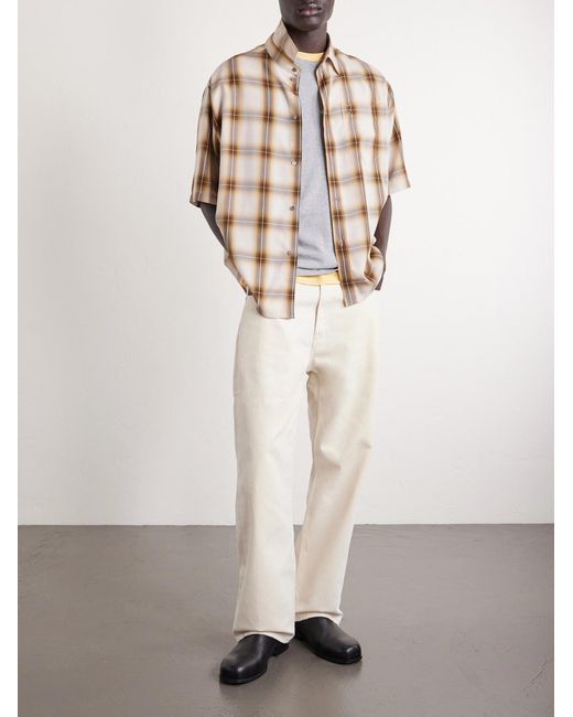 AMI Natural Logo-Embroidered Checked Lyocell Shirt for men
