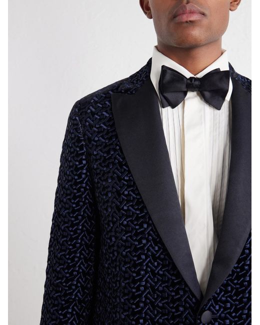 Favourbrook Blue Nene Grosgrain-Trimmed Embroidered Velvet Tuxedo Jacket for men