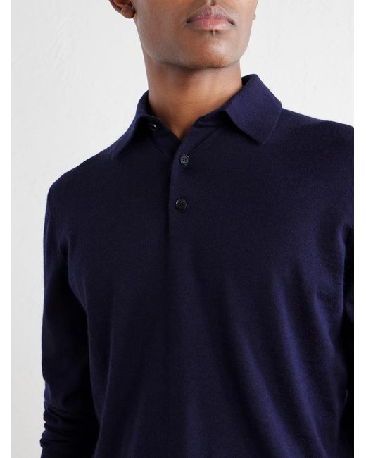 Zegna Blue Cashmere And Silk-Blend Polo Shirt for men