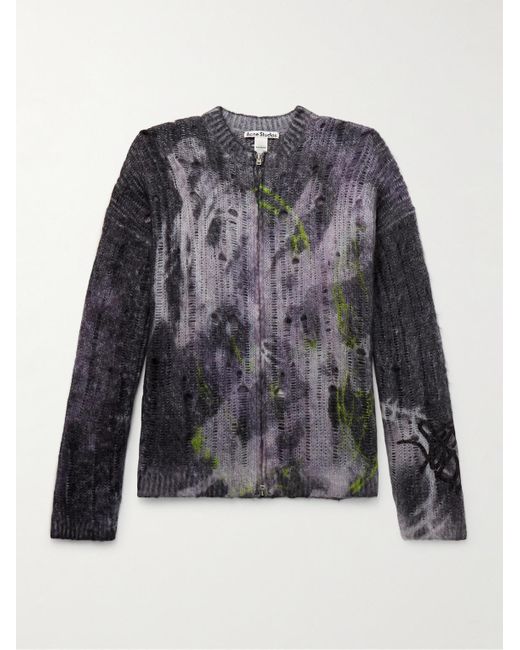Acne Black Glittered Distressed Open-Knit Zip-Up Cardigan for men