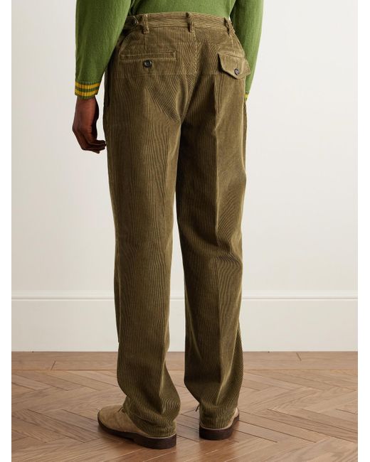 Drake's Green Games Tapered Pleated Cotton-Corduroy Trousers for men