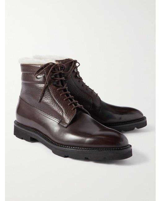 John Lobb Brown Alder Shearling-lined Leather Boots for men