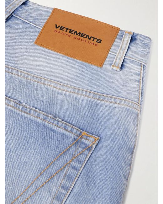 Vetements Blue Destroyed Wide-leg Distressed Denim Shorts for men