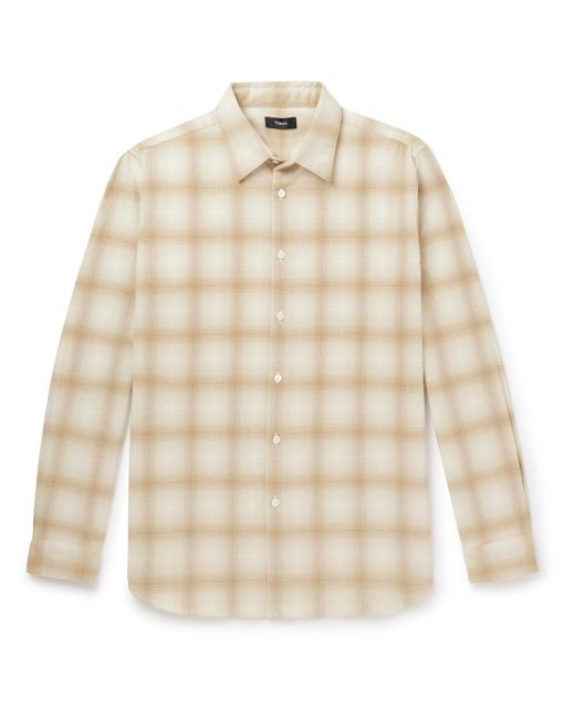 Theory Natural Irving Checked Recycled Cotton-blend Flannel Shirt for men